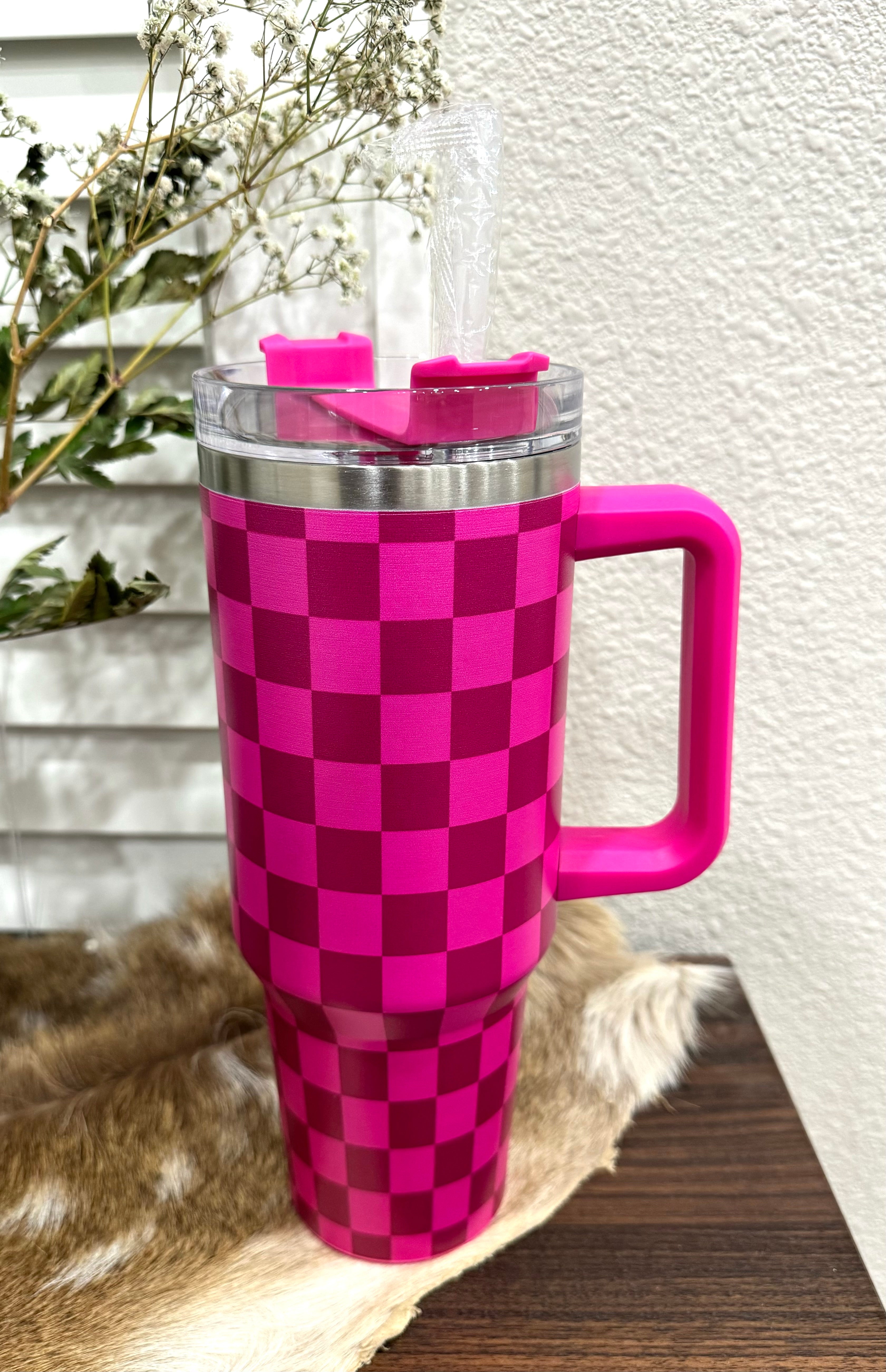 Pink Checkered Tumbler